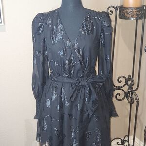 Blu‎ Pepper Black Sheer Long Sleeve Dress with Sequins